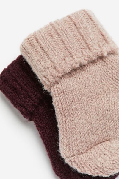 2-pack Thick Wool-blend Socks - Beige/dark red - Kids | H&M US | H&M (US + CA)