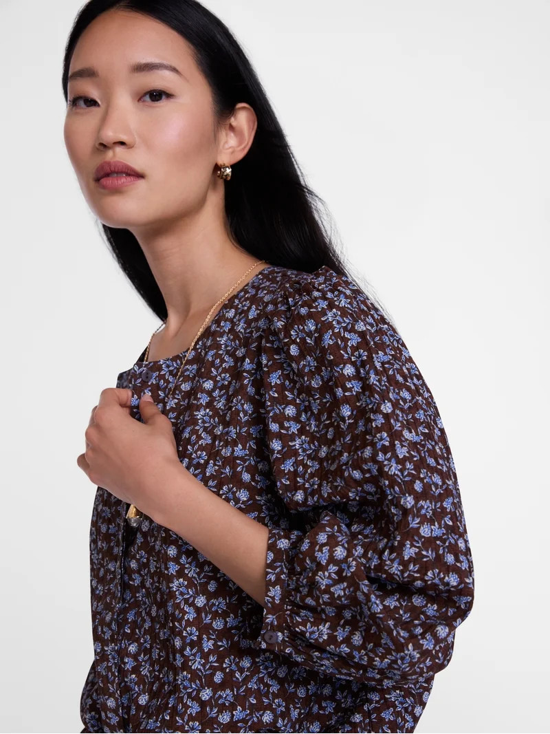 Scenario Women's and Women's Plus Blouse with 3/4-Length Puff Sleeves, Sizes XS-4X | Walmart (US)