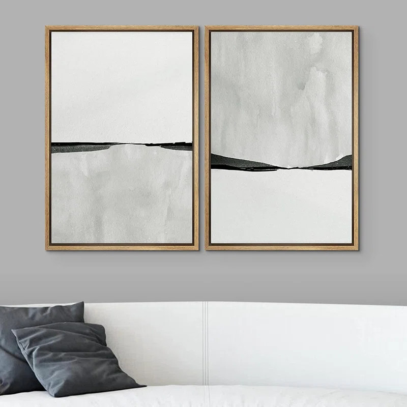 Abstract Landscape Neutral Minimalist Artwork Wall Art Framed On Canvas 2 Pieces Painting Print | Wayfair North America