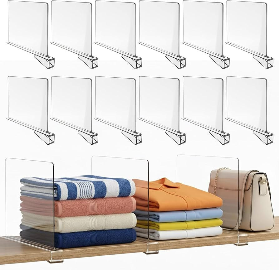 Acrylic Shelf Dividers for Closet Organization, 12-Pack Premium Quality Reinforced Material Close... | Amazon (US)
