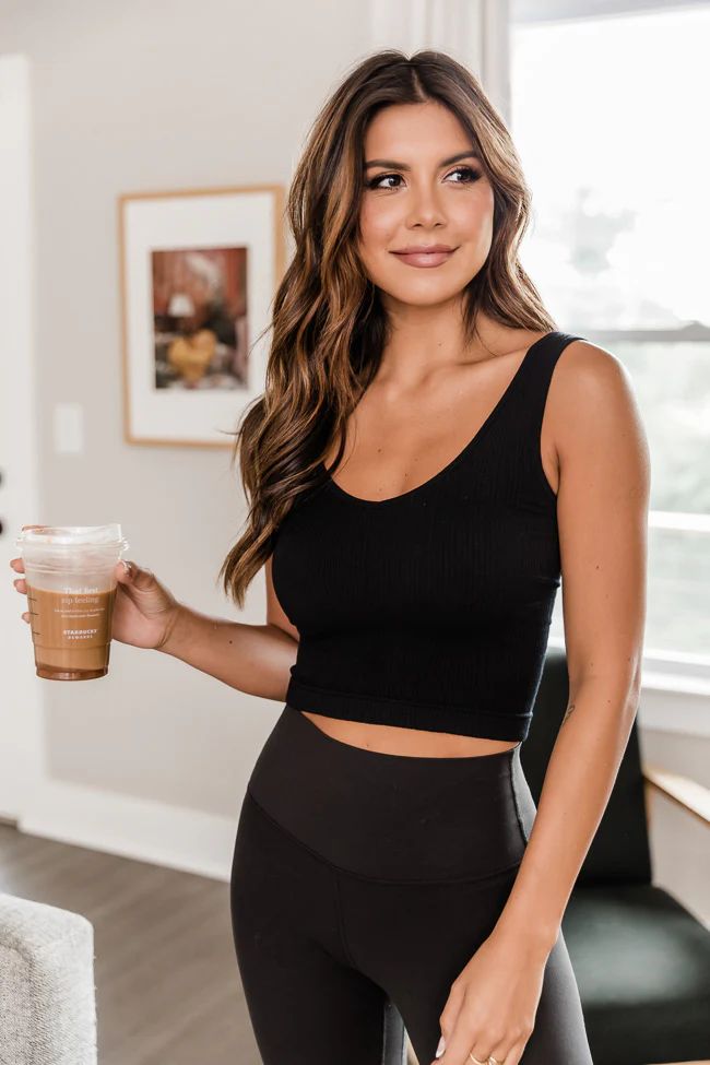 Effortlessly Chic Black Seamless Ribbed V-Neck Tank | The Pink Lily Boutique