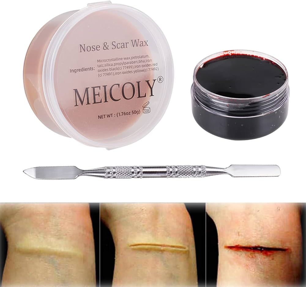 MEICOLY Scar Wax Kit(1.67Oz),Fake Blood Special Effects Scab Coagulated Blood Gel(1.06Oz),Fake Wo... | Amazon (US)