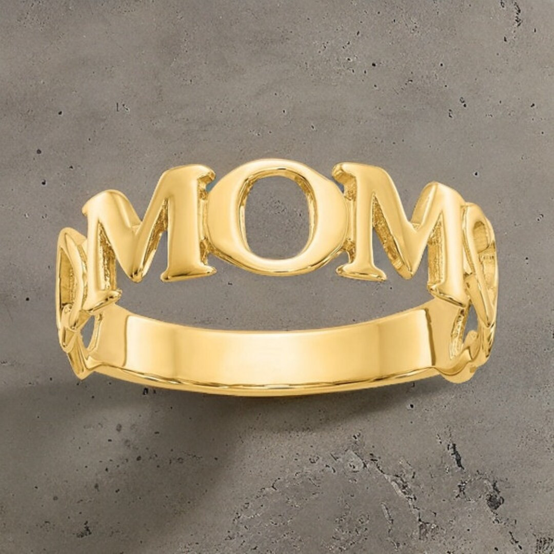 14k Yellow Gold Polished Mom Ring - Gift Box Included Real Gold (Not Plated or Filled) | Etsy (US)