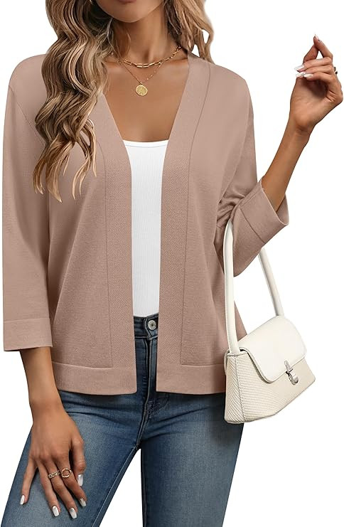 Zeagoo Women's 3/4 Sleeve Open Front Cropped Knit Cardigan Sweater Casual Bolero Shrugs for Dress... | Amazon (US)