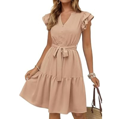 KIRUNDO Summer Dresses for Women 2026 Spring Flutter Sleeve V Neck Ruffl… | Amazon (US)