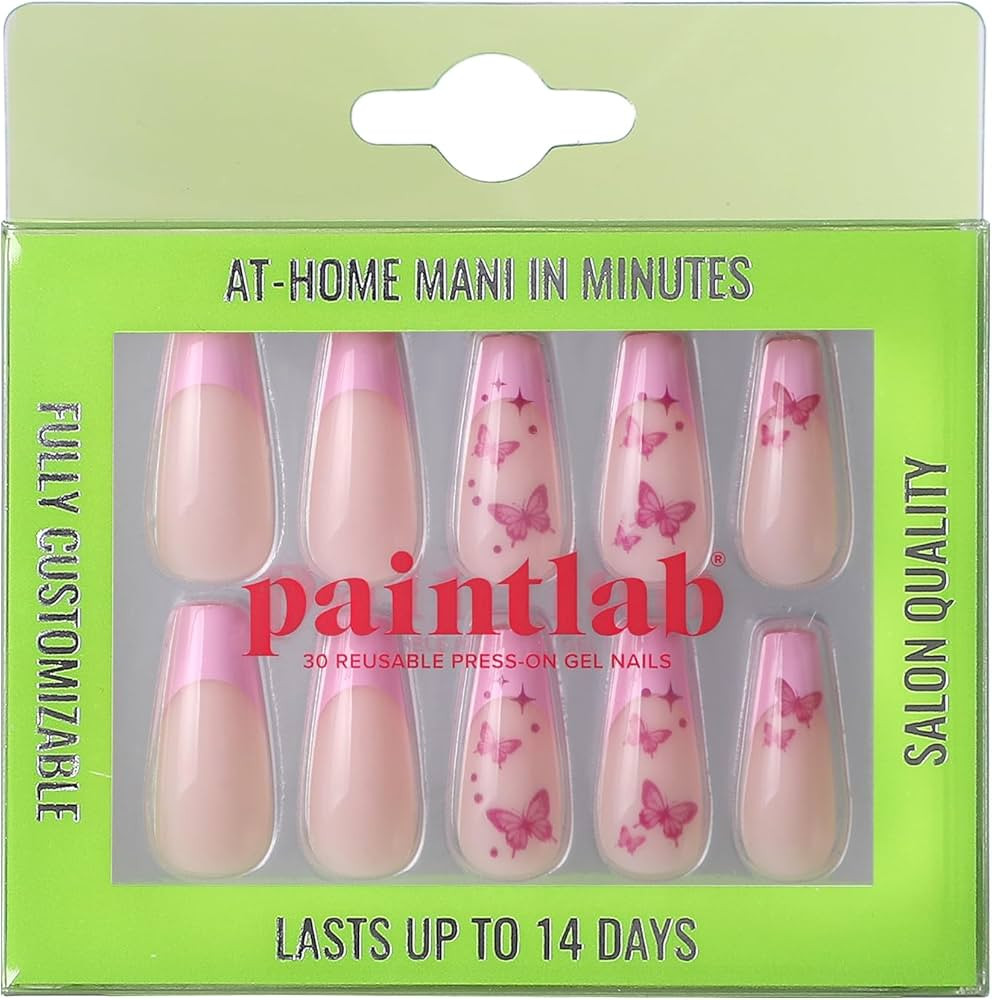 PaintLab Press-On Nails Manicure Kit, Butterfly Kiss, 30-Piece Set, Long-Lasting Fake Nails with ... | Amazon (US)