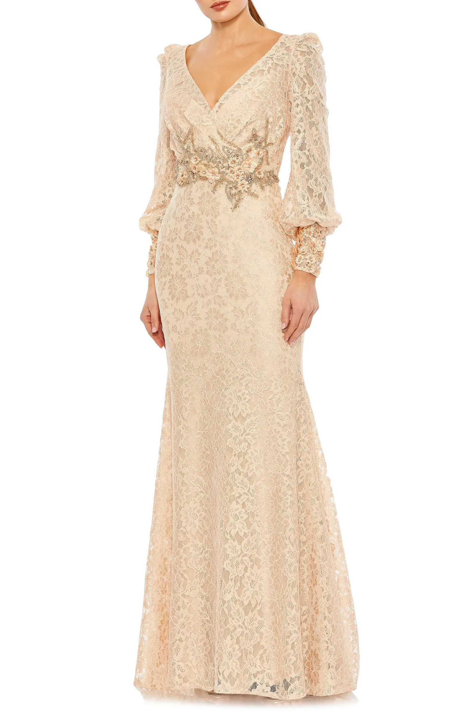 Mac Duggal Beaded Detail Lace Long Sleeve Gown | Nordstrom | Nordstrom