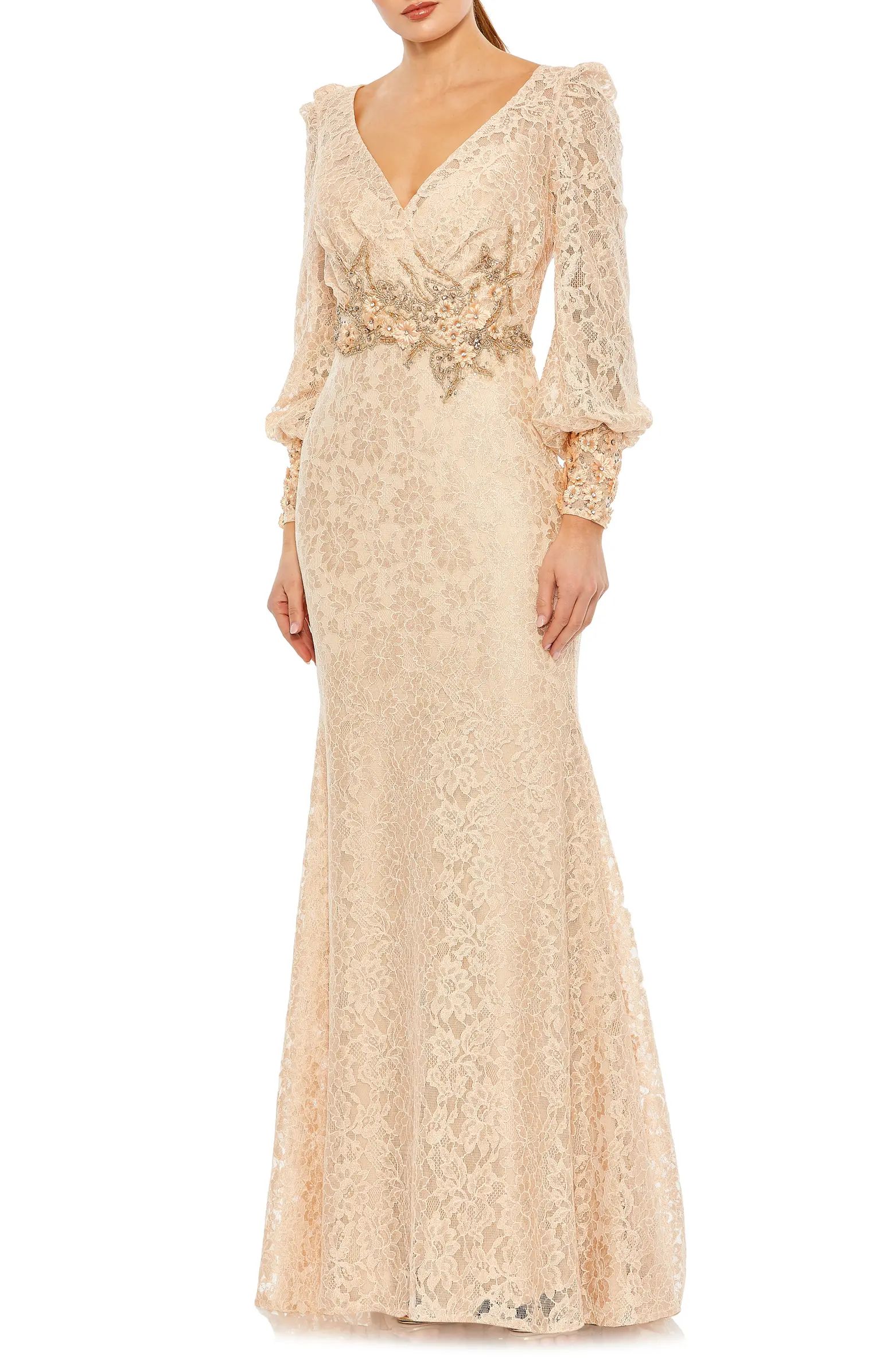 Mac Duggal Beaded Detail Lace Long Sleeve Gown | Nordstrom | Nordstrom