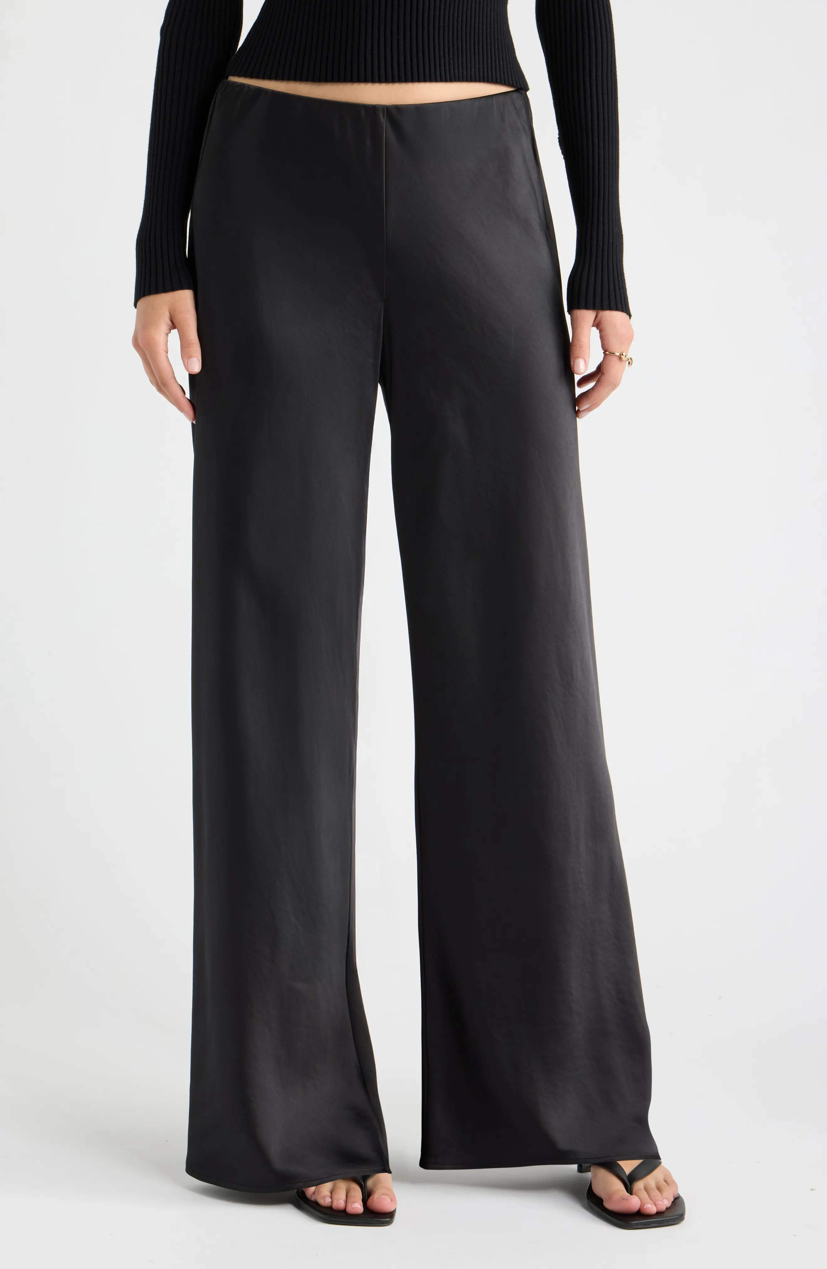 Open Edit Satin Wide Leg Pull On Pants (Women) | Nordstrom | Nordstrom