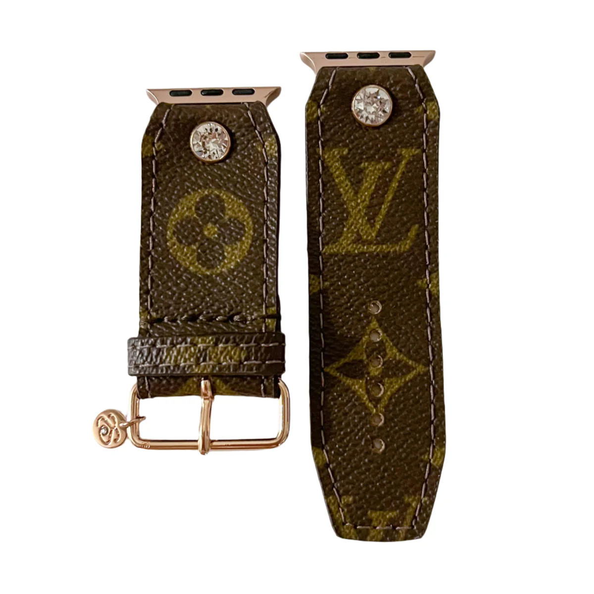 Ready to Ship - Upcycled LV Monogram with Tan Watchband (Size 2, 38-40mm, Rose Gold) | Sparkl