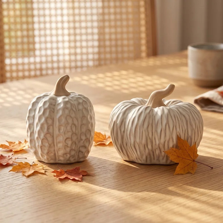 Ceramic Embossed Pumpkin Decor, Cream Textured Vintage Pumpkin Sculpture Ornaments, Carved Pumpki... | Walmart (US)