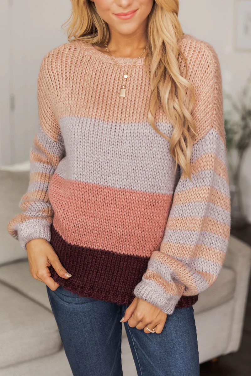 Somebody I Used To Know Striped Sweater Purple | The Pink Lily Boutique