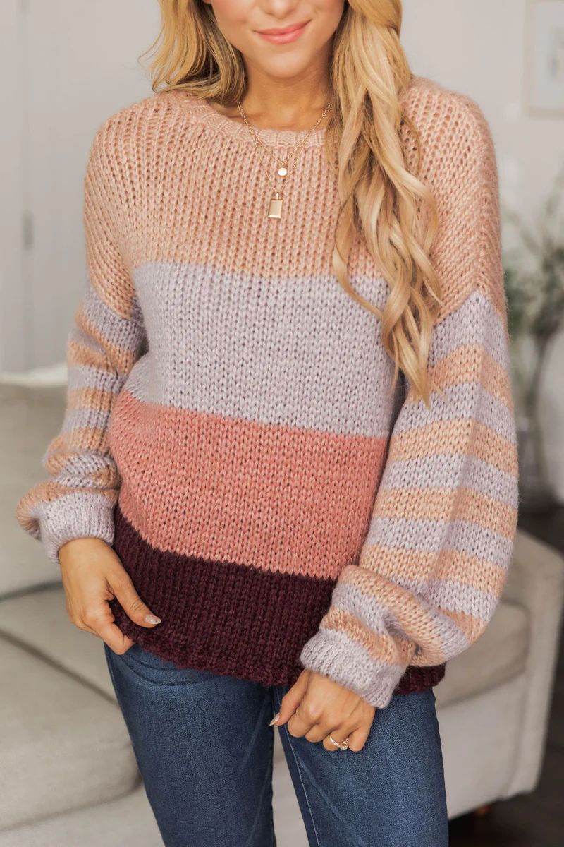 Somebody I Used To Know Striped Sweater Purple | The Pink Lily Boutique