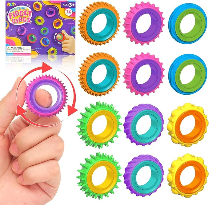 Fidget Toys Sensory Rings for Kids: 12 Pack Finger Spinner Rings - Texture Stress Toys for Kids A... | Amazon (US)