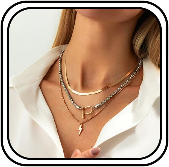 Mixed Metal Necklace for Women Gold Two Tone Muliti Layered Necklace Silver Paperclip Stacked Cha... | Amazon (US)