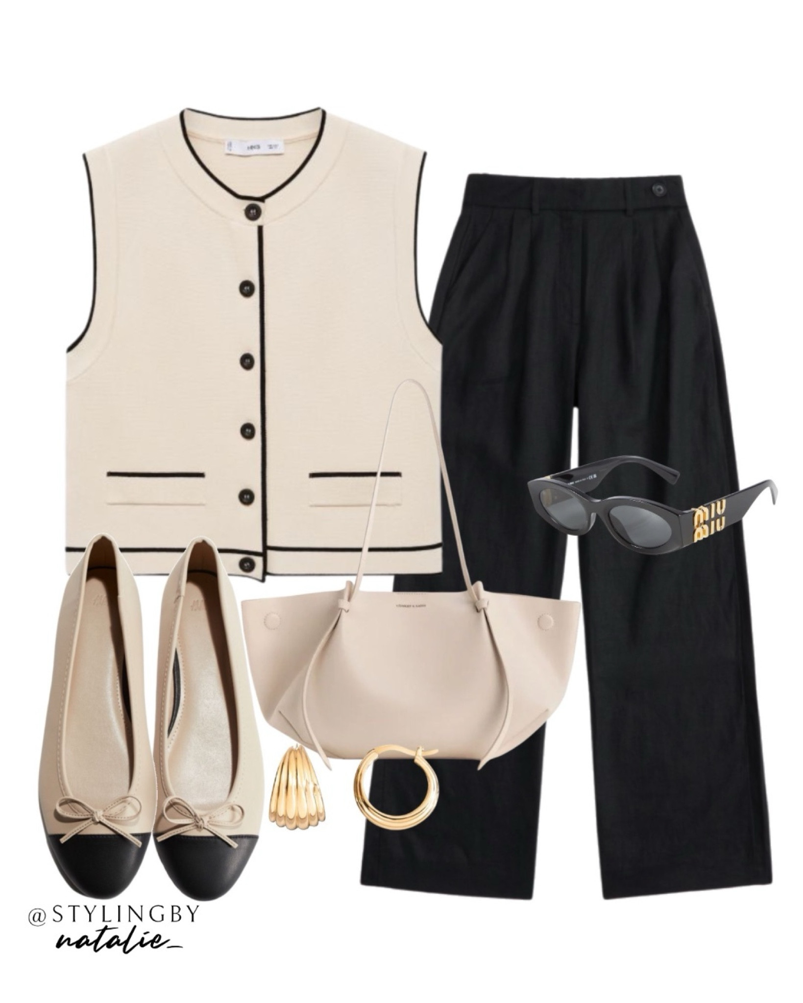 Knit button up vest/waistcoat, tailored linen trousers, toe cap ballet flats, Miu Miu sunglasses & gold hoop earrings.
🏷️Work wear, office look, smart casual, neutral outfit, contrast hem.

#LTKeurope #LTKworkwear #LTKstyletip