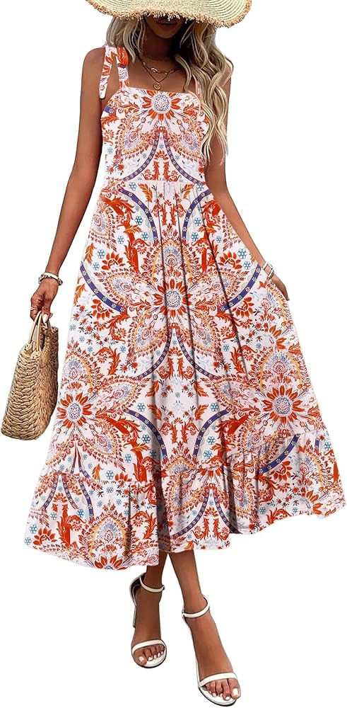 Zeagoo Women Summer Maxi Dress with Pockets 2025 Spaghetti Strap Sundress Casual Flowy Boho Dress... | Amazon (US)