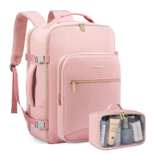 LOVEVOOK Travel Backpack for Women, Carry on Backpack for Airplanes, TSA 18inch Laptop Backpack with Toiletry Bag Carry on Bags for Airplanes Casual Daypack for Weekender Overnight Hiking, Pink | Amazon (US)