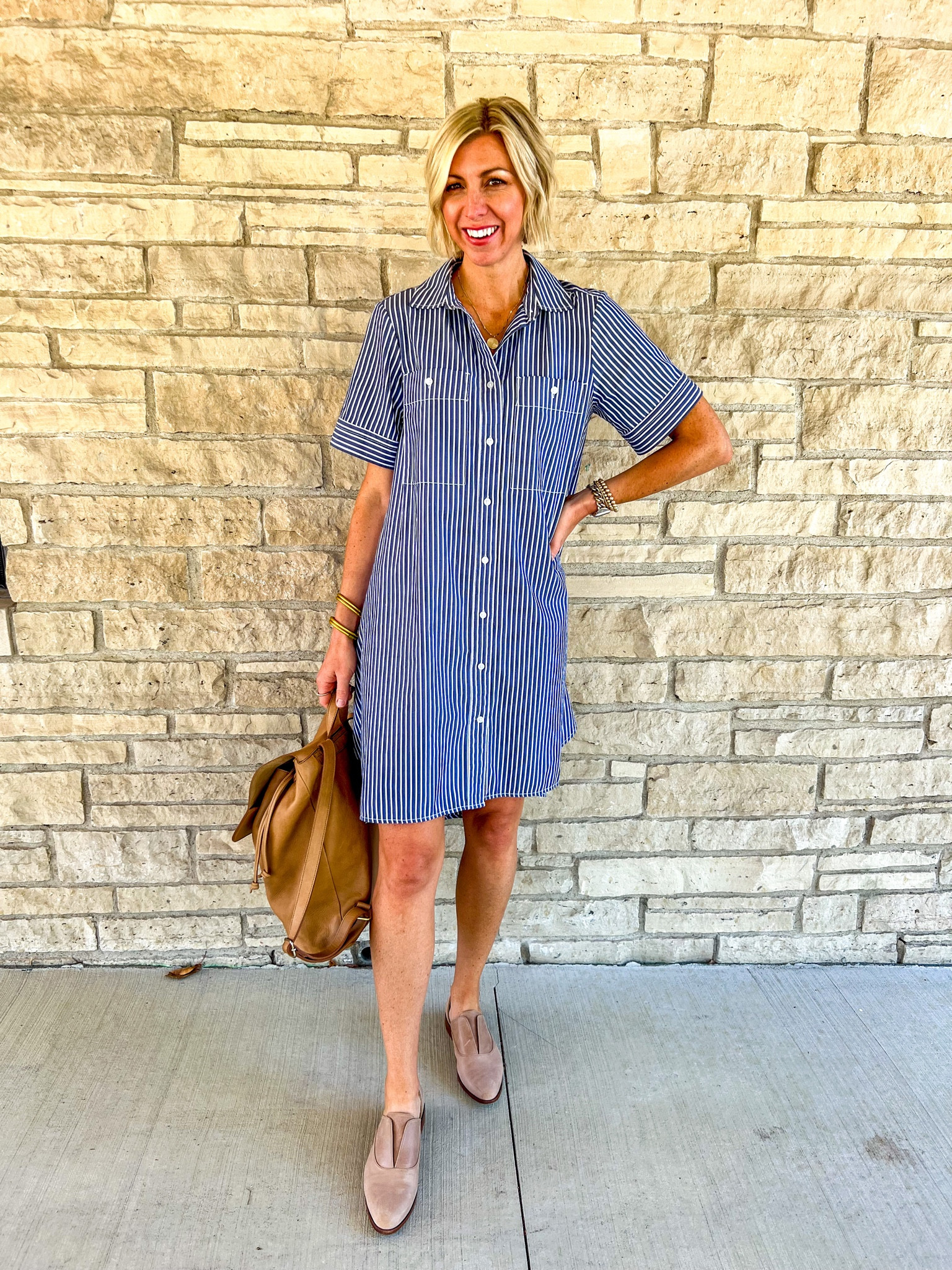 Shirt dress for church! I love how easy + chic this elevated look is for everyday 🙌🏻

wearing size 4(small dress) 

use my code:SARAHKELLYSTYLE
for 20% off your first purchase of my shoes or leather backpack 👏🏻

#LTKworkwear #LTKSeasonal #LTKunder100