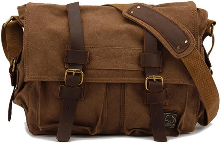 Sechunk Vintage Military Leather Canvas Laptop Bag Messenger Bags Medium | Amazon (US)