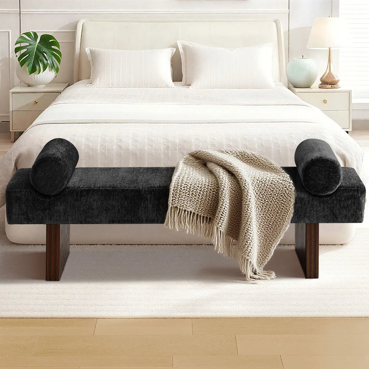 60" Chenille Upholstered Entryway / Bedroom /Dining Bench | Wayfair North America