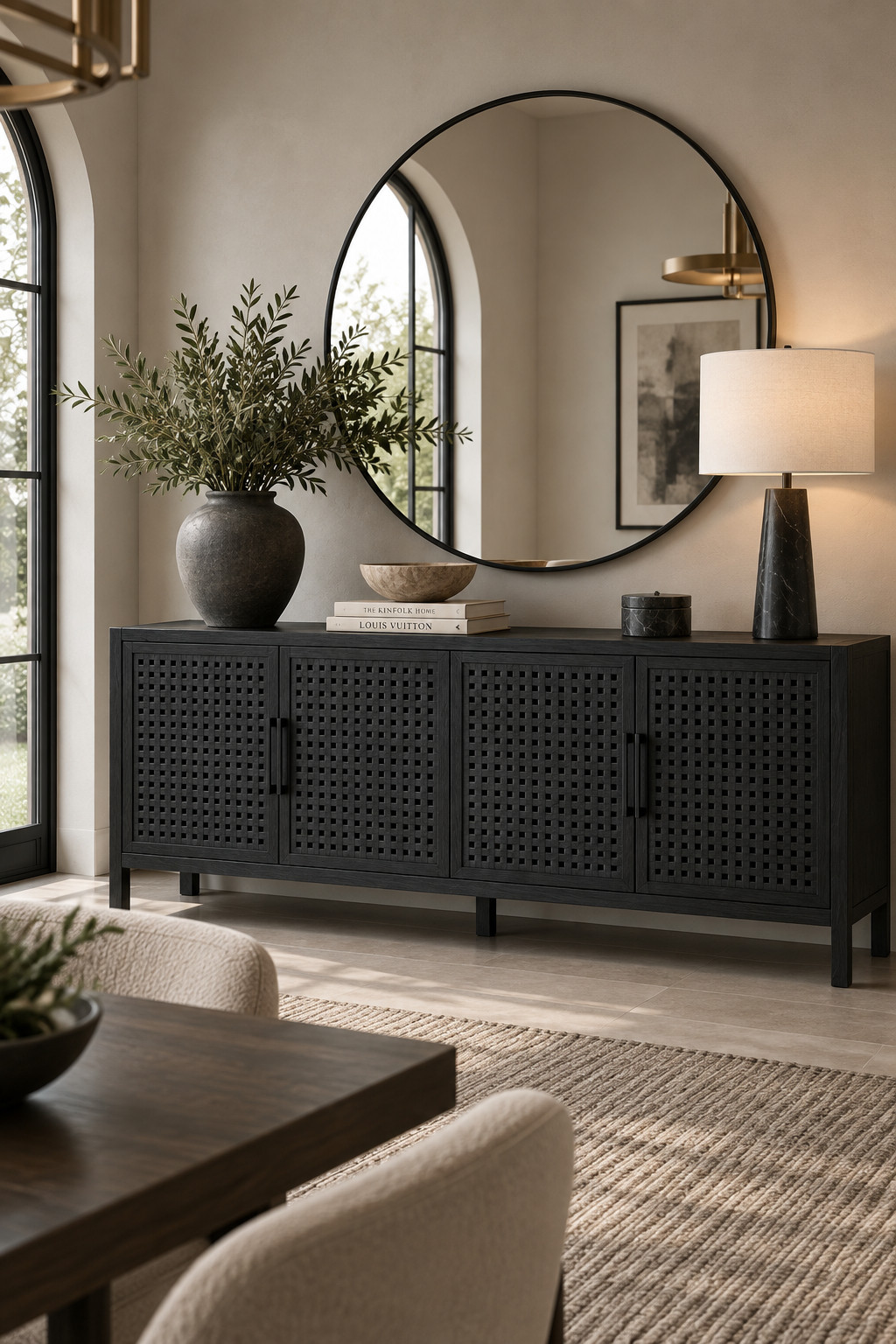This black textured sideboard is giving modern organic perfection. The patterned cabinet fronts add just enough detail while the all-black finish keeps everything sleek and sophisticated. So good for a modern dining room refresh, especially during the Wayfair Warehouse Sale — up to 60% off. #BlackSideboard #ModernOrganic #WayfairFinds #DiningRoomDecor #BuffetCabinet #ModernHome #FurnitureSale #WarehouseSale 

 #LTKSeasonal #LTKHome #LTKSaleAlert