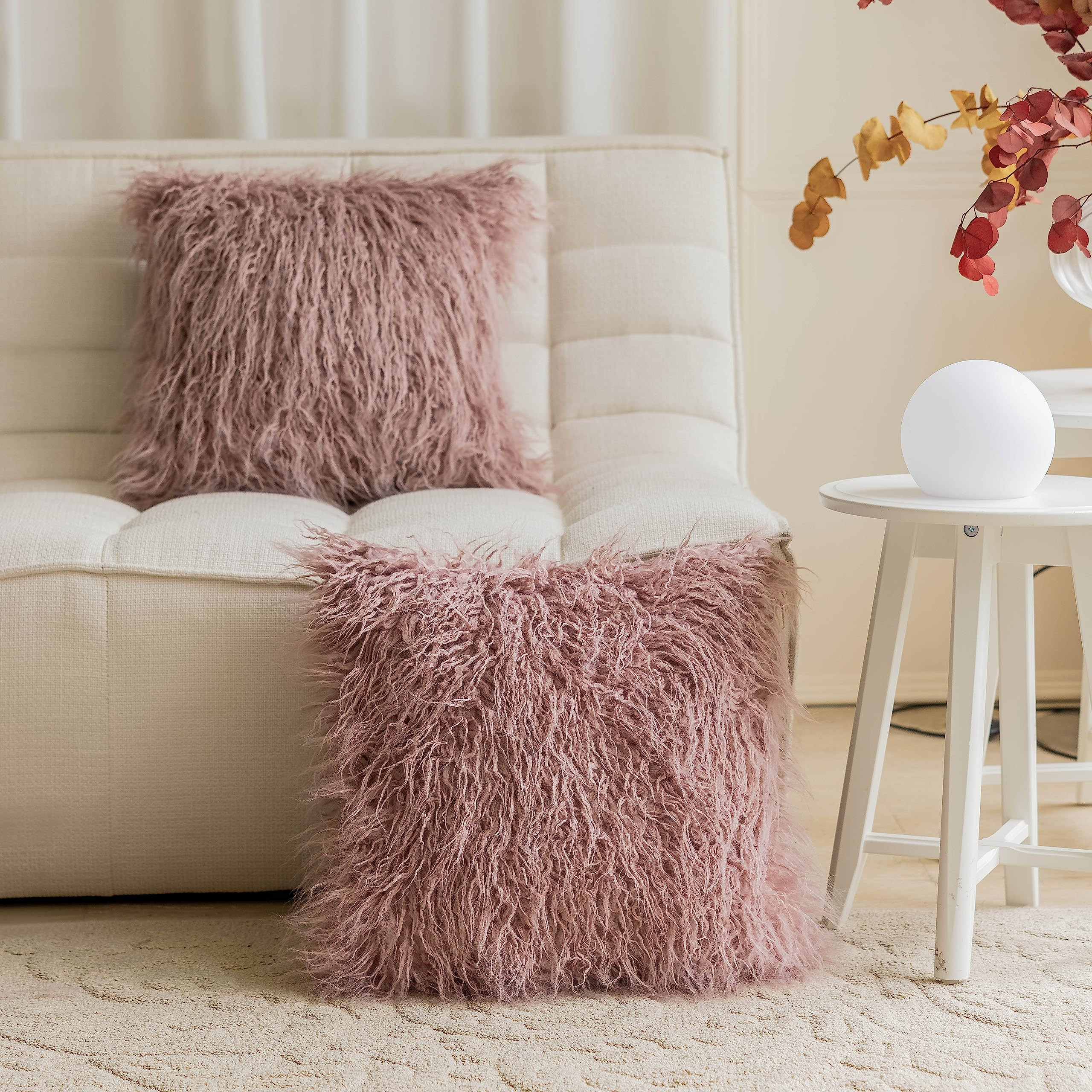Home Brilliant Dusty Rose Pillow Covers 18x18 Pillows Fluffy Fuzzy Fur Pillow Covers Set of 2 Sha... | Amazon (US)