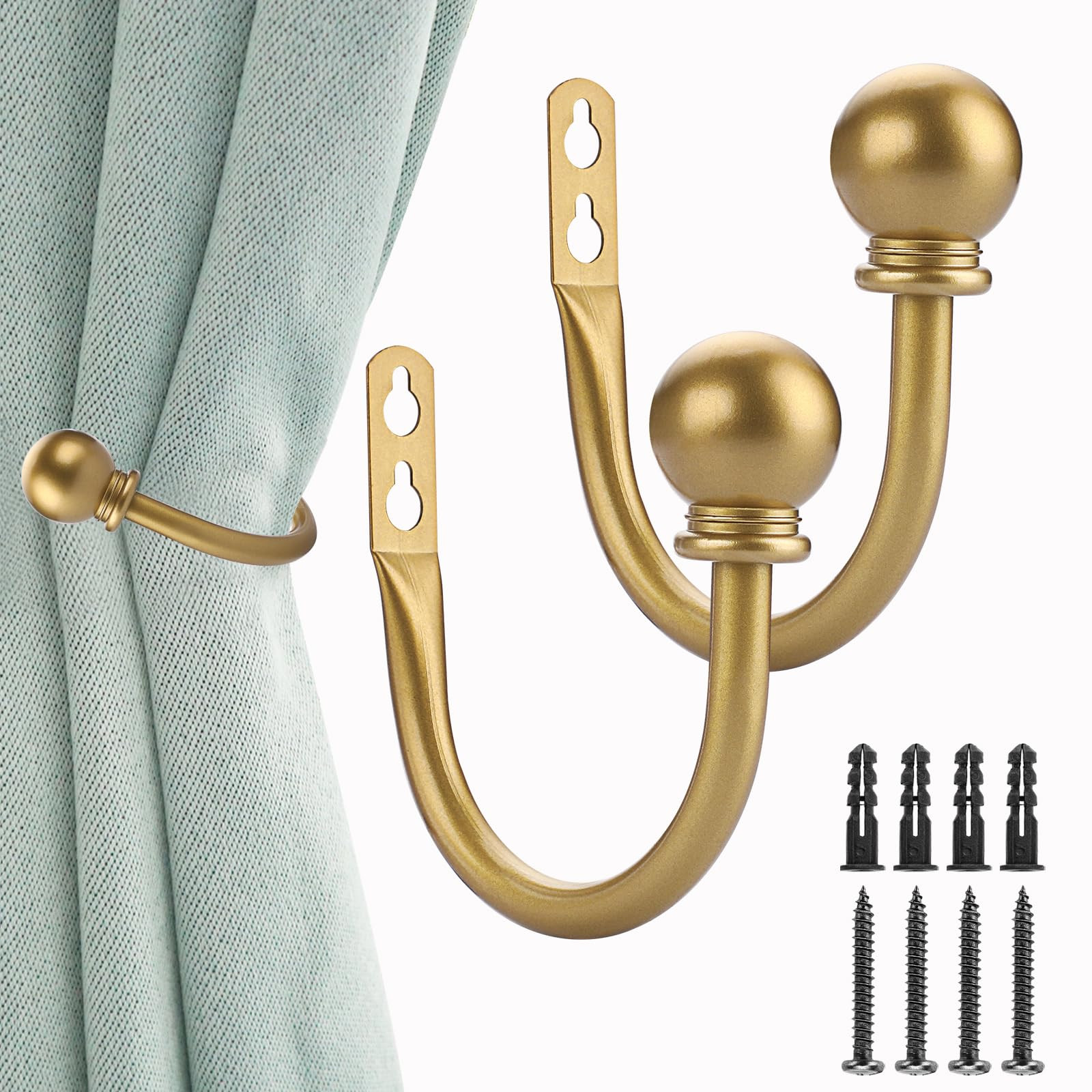 Sumnacon Set of 2 Decorative Curtain Holdbacks, Wall Mounted Aluminum Alloy Window Drapery Tiebac... | Amazon (US)