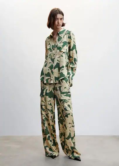 Floral jacquard pants with pockets green - Woman - S - MANGO | MANGO (UK)