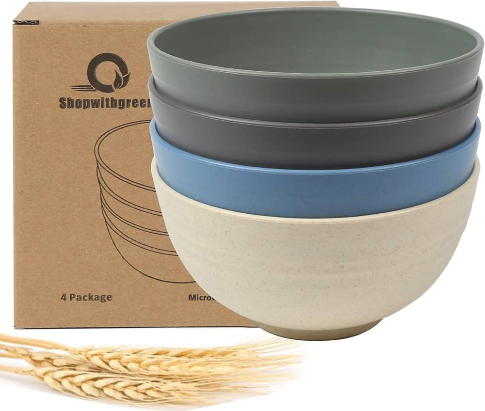 Shopwithgreen Wheat Plastic Cereal Bowls, Resuable Bowls for Kitchen, Set of 4, Microwave and Dis... | Amazon (CA)