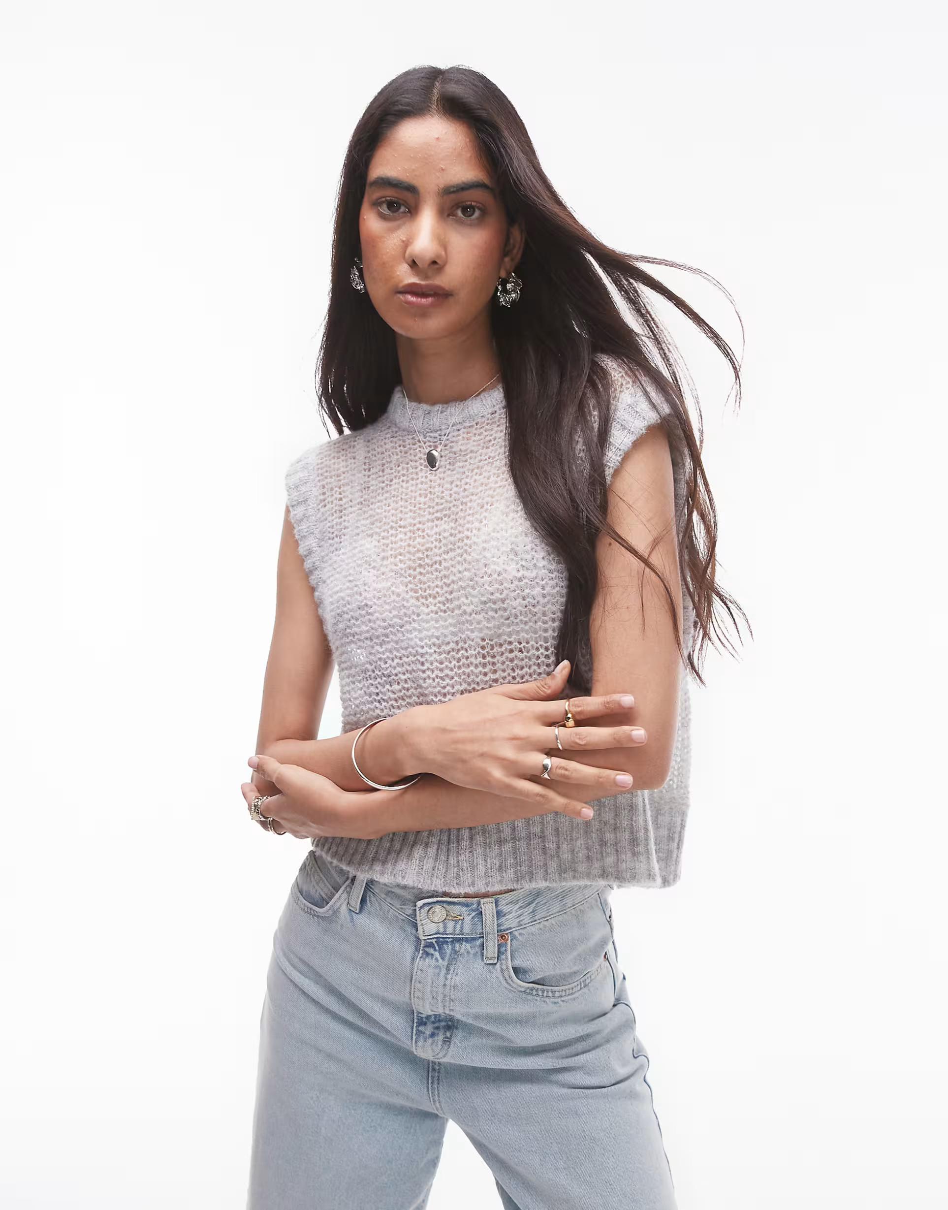 Topshop knitted sheer tank in grey | ASOS | ASOS (Global)