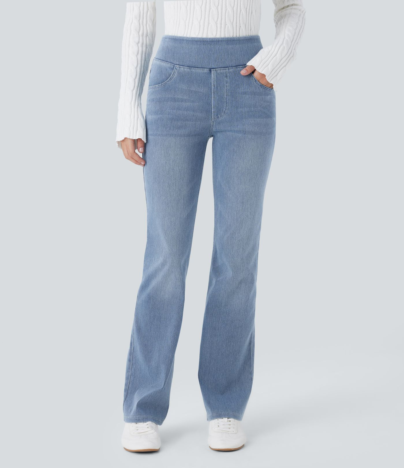 Women\u2019s Halara Flex\u2122 High Waisted Pockets Washed Casual Bootcut Jeans - Halara | HALARA