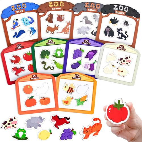JoyCat Wooden Fridge Magnets for Toddlers, 50PCS Magnetic Color Sorting Refrigerator Toys, Farm & Zoo Animal Magnets for Kids, Baby Educational Learning Gifts for 2, 3, 4, 5 Year Olds | Amazon (US)