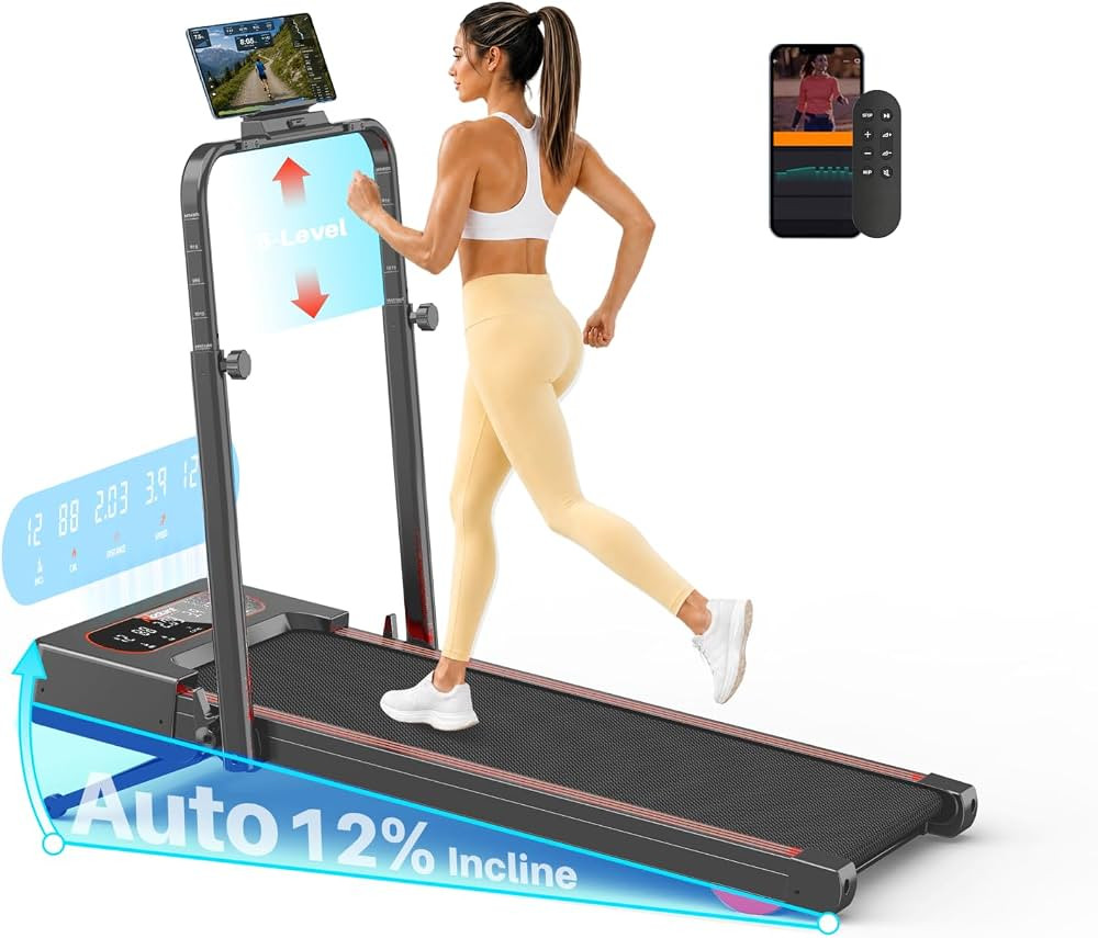 Foldable Walking Pad Treadmill with Auto Incline 12% & Handle Bar 5-Level | Amazon (US)