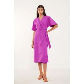 Vestido Alfaiataria Midi Com Transpasse FUCSIA TULIPA | OffPremium (BR)