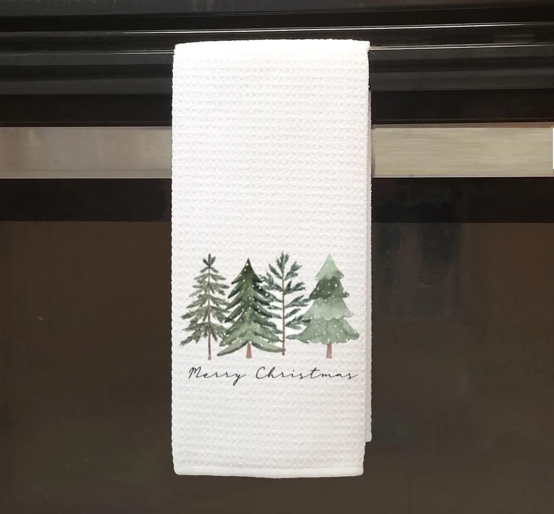 Christmas Wild Trees Merry Christmas Tea Dish Towel Fir Tree Tea Towel Kitchen Décor Housewarmin... | Etsy (US)