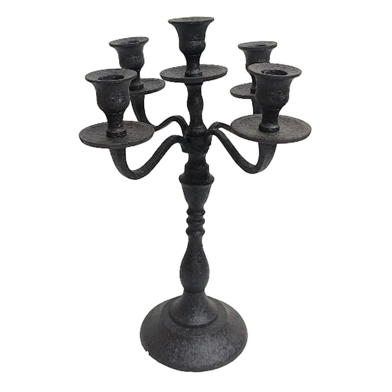 Black Crackle Cast 5 Taper Candleabara, 14.25" | At Home
