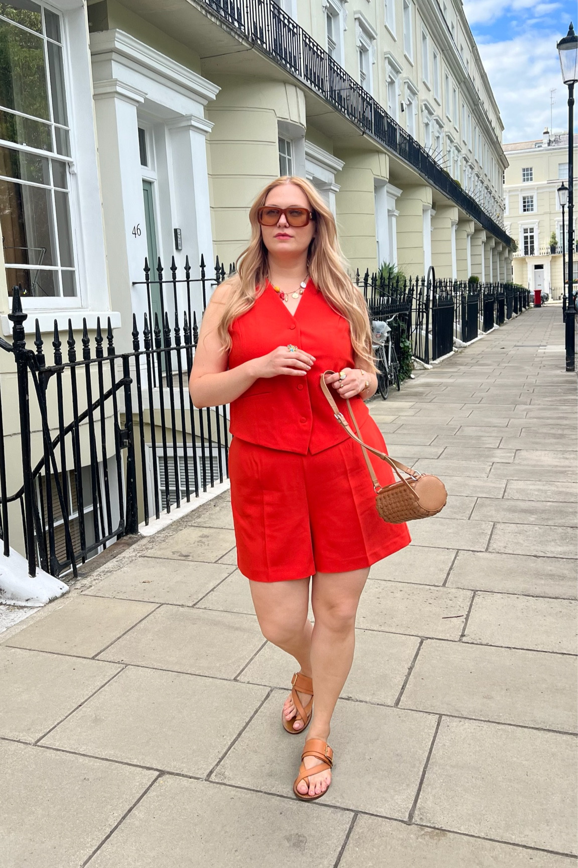 Phase eight, Sezane, Cos, Hot futures, summer outfit, red waistcoat, waistcoat top, red shorts, tailored shorts, red co-ord, leather sandals, leather bag, summer outfits 

#LTKsummer #LTKstyletip #LTKeurope