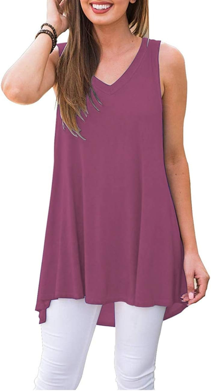 AUSELILY Women's Summer Casual Sleeveless V-Neck T-Shirt Tunic Blouse Tank Tops | Amazon (US)