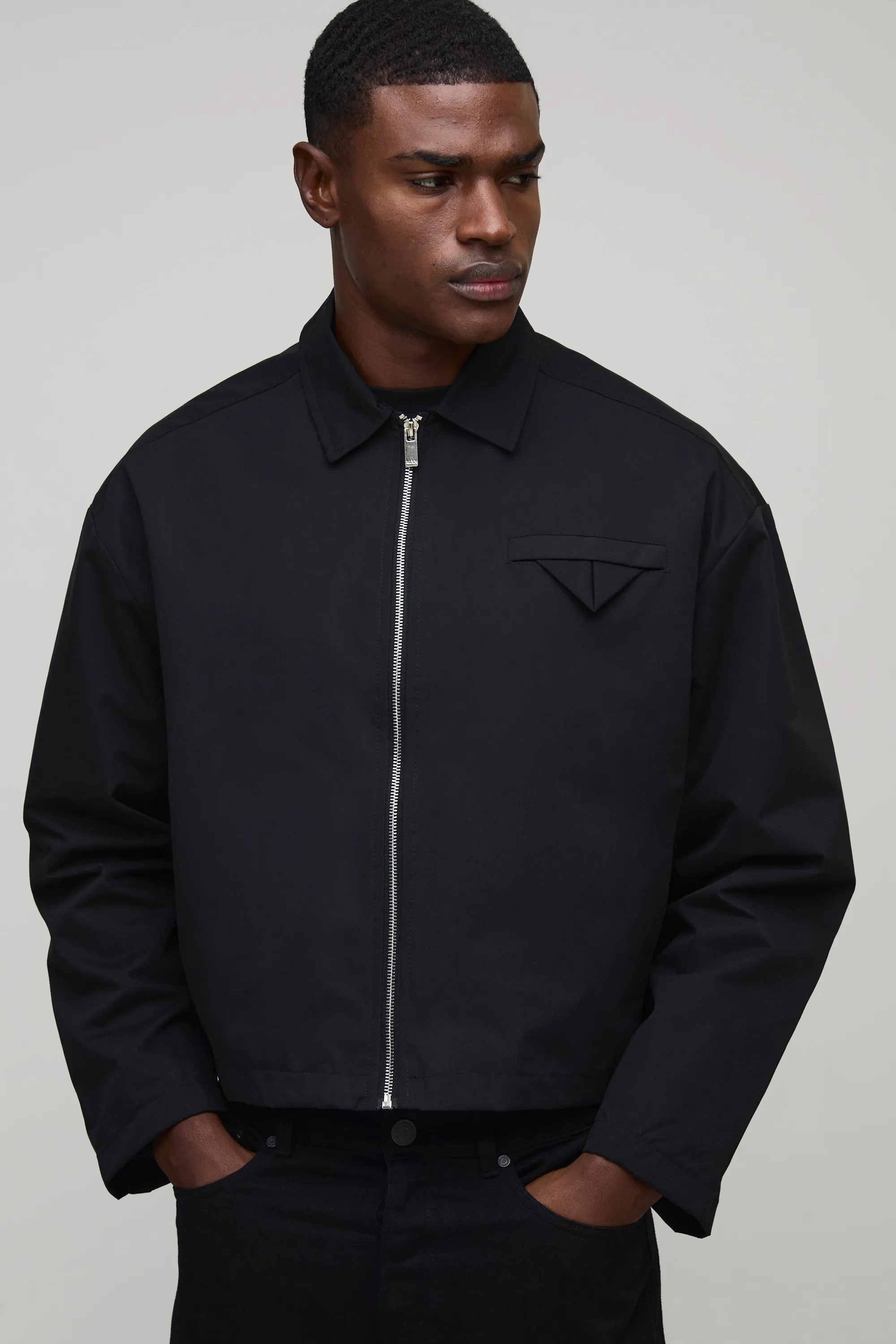Boxy Twill Harrington Jacket | boohooMAN (US & Canada)