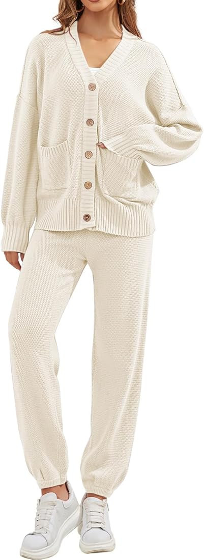 ETCYY NEW Women's 2 Piece Outfit Lounge Set Trendy Cardigan Sweater Pants Sets V Neck Button Pock... | Amazon (US)