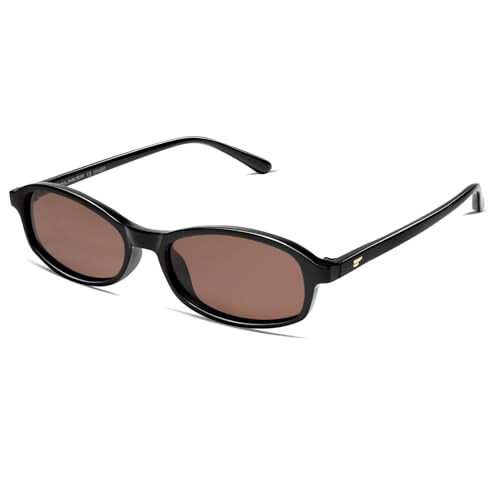 VANLINKER Retro Polarized Rectangle Sunglasses Womens Trendy 90s Small Square Sunnies Vintage Narrow Thin Frame VL9855, Black Frame/Brown Lenses | Amazon (US)