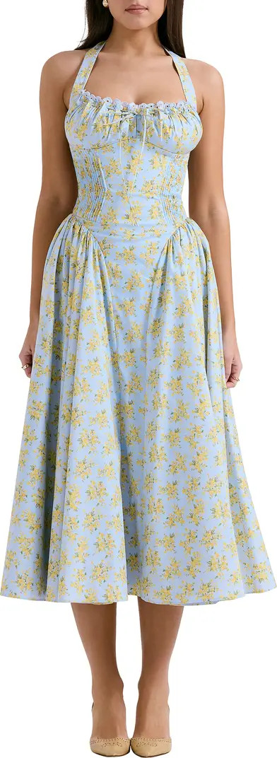 Adabella Floral Pleated Halter Sundress | Nordstrom