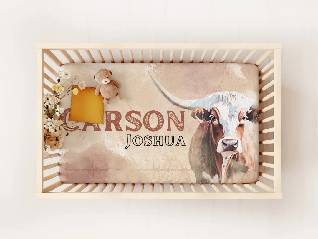 Custom Longhorn Crib Sheet, Crib Sheet With Longhorn, Cow Baby Bedding, Rodeo Nursery, Cowboy The... | Etsy (US)