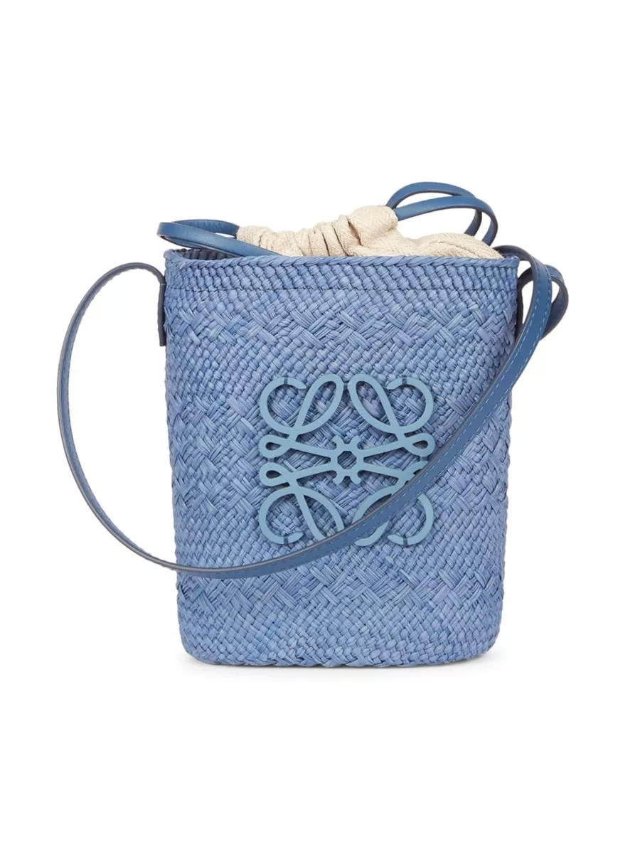 Paulas Ibiza Anagram Woven Bucket Bag in Blue - Loewe