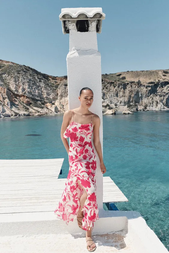 PRINTED LINGERIE STYLE MIDI DRESS | Zara US