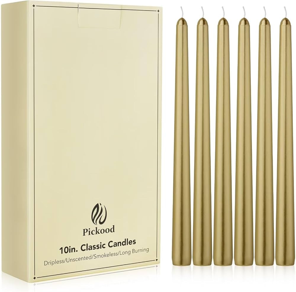 New Burning Formula Unscented Dripless 10-Inch Taper Candles Set of 12 - Gold, for Wedding, Dinne... | Amazon (US)