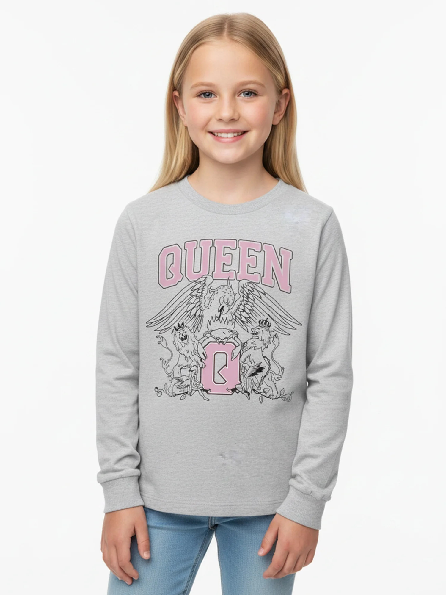 Wonder Nation Girls Graphic Queen Crest Tee with Long Sleeves, Sizes 4\u201318 | Walmart (US)
