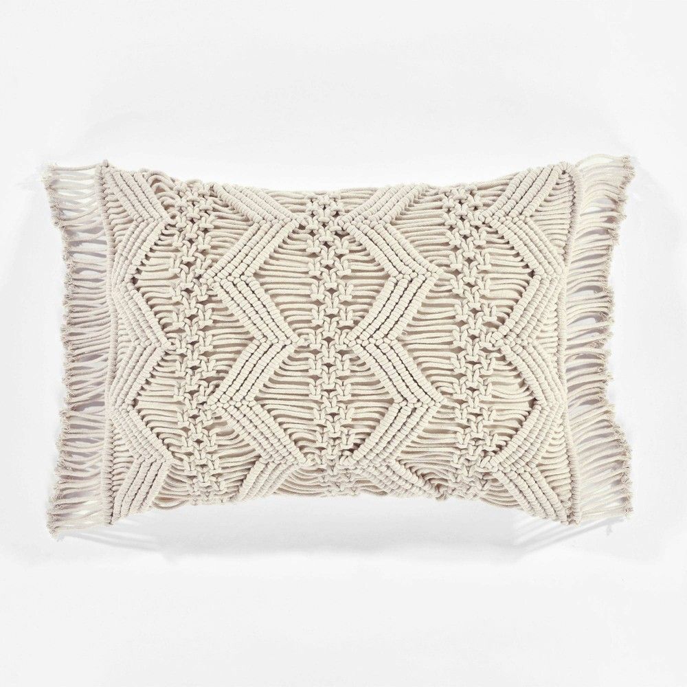 13""x20"" Studio Chevron Macrame Family-Friendly Lumbar Throw Pillow Cover Neutral - Lush Décor | Target