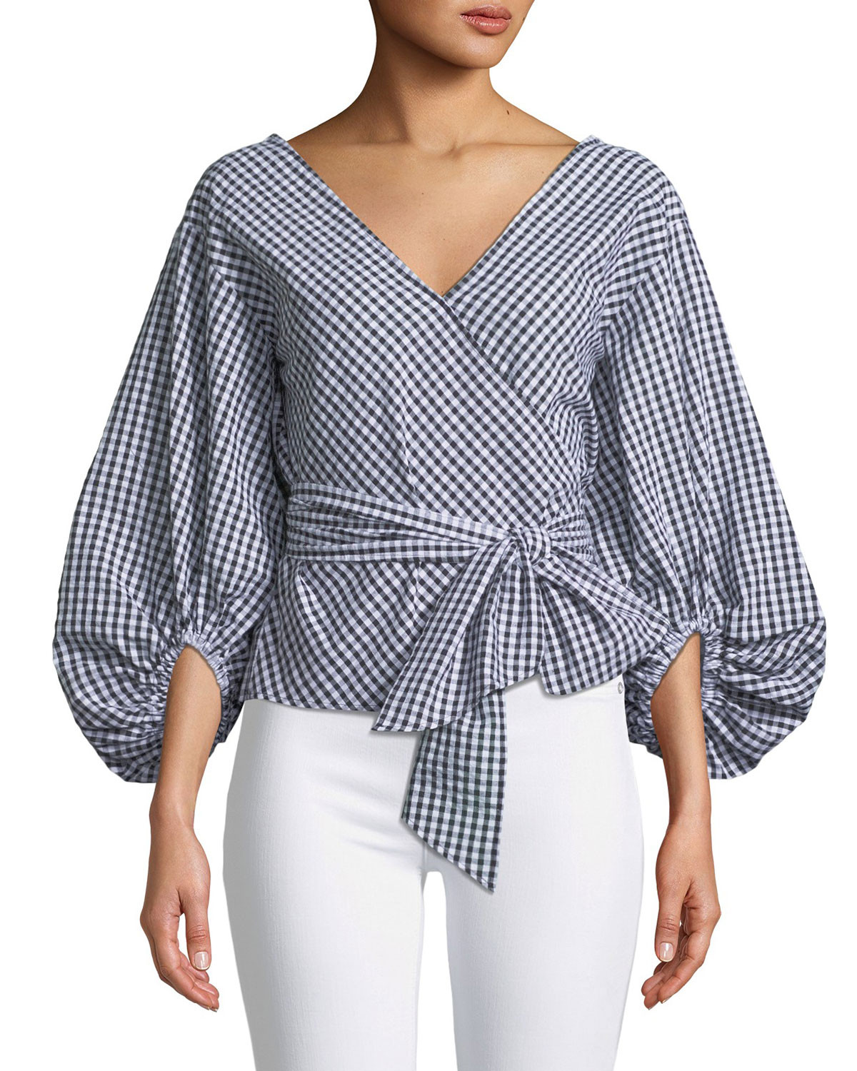 Riston Gingham Wrap Blouse | Neiman Marcus